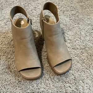 Beige Peep-Toe Ankle Boots